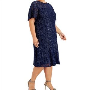 SL Fashions Navy Blue Embroidered Lace Dress Size: 16W